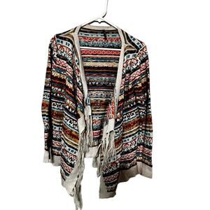 Styleholic Womens Aztec Southwestern Open Front Cardigan Sweater S/M Fringe Knit
